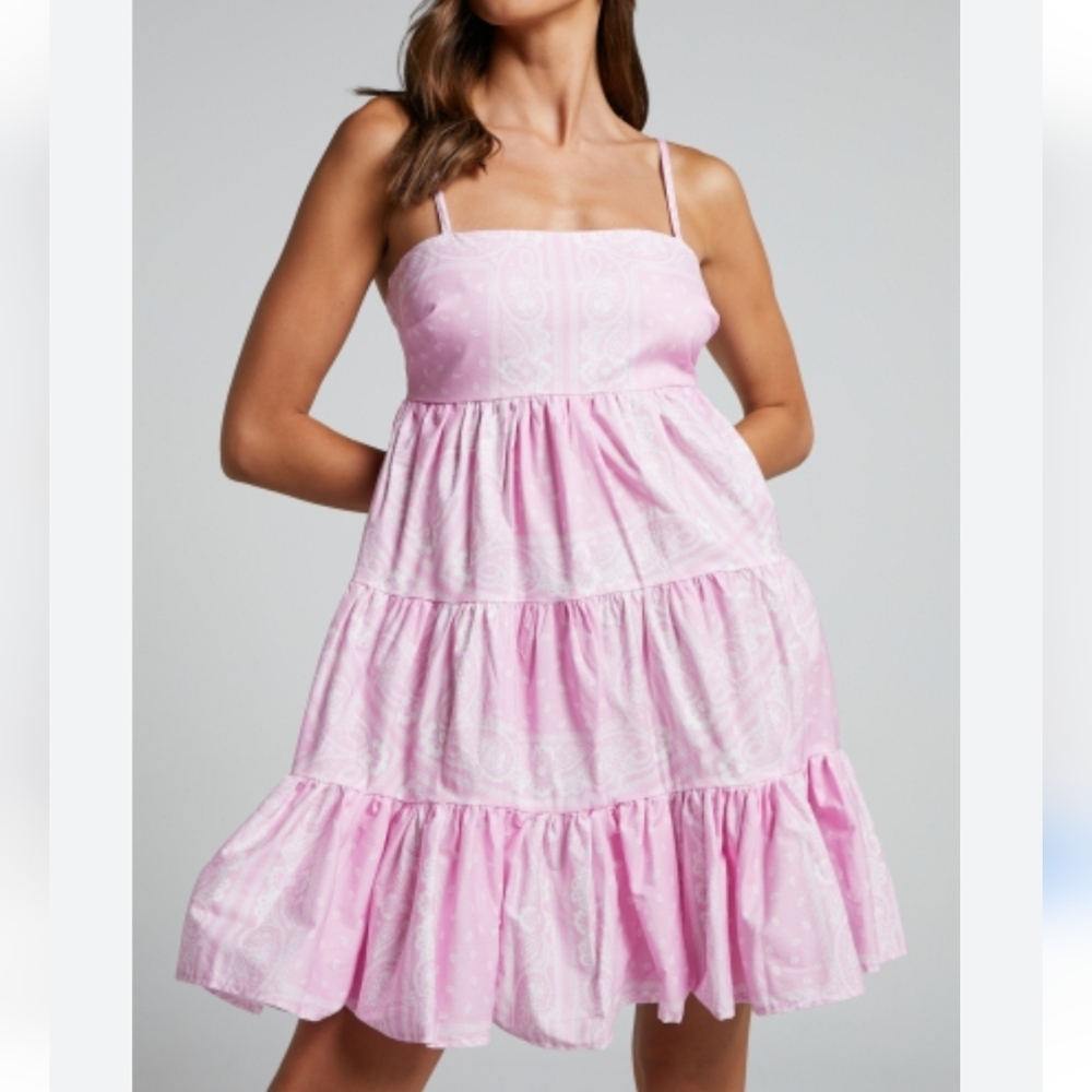 ZARA Tiered Gauze Pink Watercolor Tie Dye Smocked Mini Sun Dress Size XS